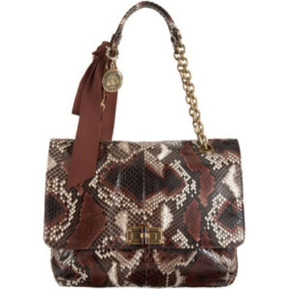LANVIN Happy MM Printed Python Flap Chain Link NWT